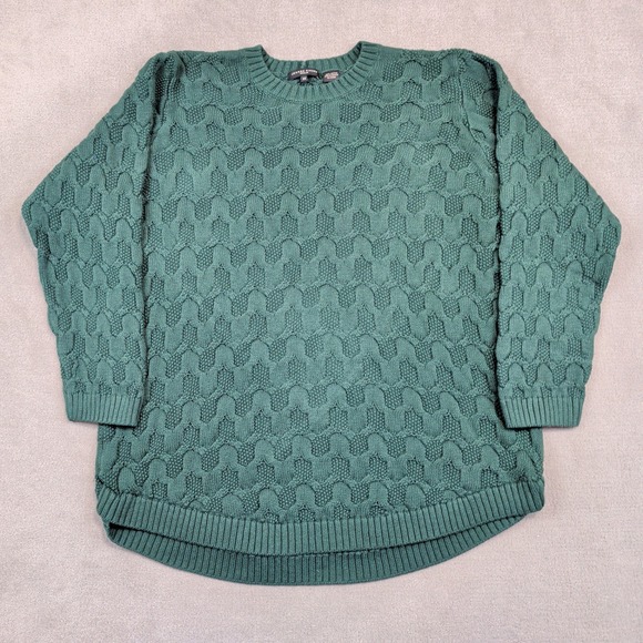 Jeanne Pierre Classic Honeycomb Knit Sweater 2X Green Cotton Curved Hem Pullover — photo 2
